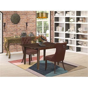 Pemberly Row 3-Piece Kitchen Set with Butterfly Leaf in Mahogany/Burgundy