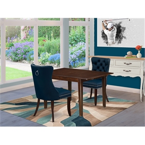 Pemberly Row 3-Piece Dining Set with Butterfly Leaf in Mahogany/Navy Blue