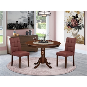 Pemberly Row 3-Piece Modern Dining Table Set in Mahogany/Burgundy