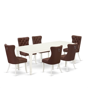 Pemberly Row 7-Piece Dining Table Set Rubberwood Linen White Burgundy