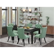 Pemberly Row 7-Piece Dining Set with Willow Green Faux Leather in Black