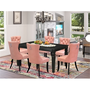 Pemberly Row 7-Piece Dining Set with Beige Red Faux Leather in Black
