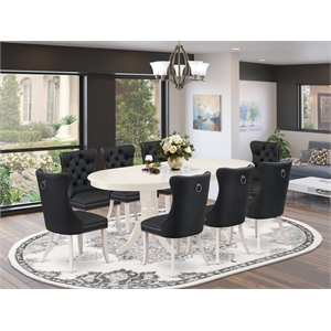 Pemberly Row 9-Piece Dinette Set with Butterfly Leaf Table in Linen White