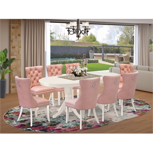 Pemberly Row 9-Piece Dining Table Set with Butterfly Leaf in Linen White