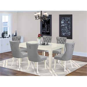 Pemberly Row 7-Piece Kitchen Table Set with Butterfly Leaf in Linen White