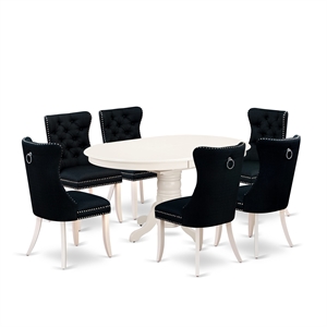 Pemberly Row 7-Piece Oval Dining Room Set with Pedestal Base in Linen White