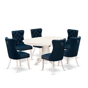 Pemberly Row 7-Piece Oval Dining Table Set with Pedestal Base in Linen White