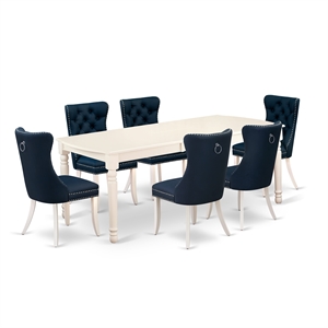Pemberly Row 7-Piece Dining Set Rubber Wood Navy Upholstery Linen White
