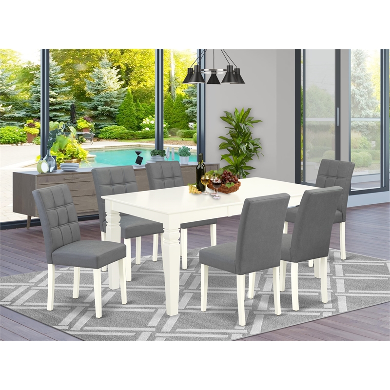 Pemberly Row 7-Piece Rectangular Dining Table Set Rubberwood White/Gray