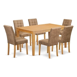 Pemberly Row 7-Piece Dining Set in Oak Finish with Brown Textured Upholstery