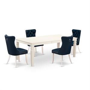 Pemberly Row 5-Piece Dining Set with Butterfly Leaf in White/Navy Blue