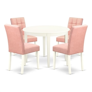 Pemberly Row 5-Piece Round Dining Table Set in Linen White and Beige Red