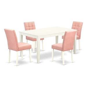 Pemberly Row 5-Piece Rectangular Dining Table Set in Linen White and Beige Red