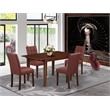Pemberly Row 5-Piece Mahogany Dining Set with Burgundy Faux Leather Upholstery
