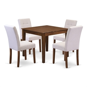 Pemberly Row 5-Pc Dining Table Set Square in Walnut/Mist Beige Linen