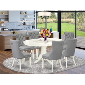 Pemberly Row 7-Piece Oval Dining Table Set Rubberwood Light Gray Linen White