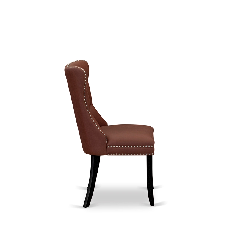 Pemberly Row 7-Piece Dining Table Set Rubberwood Black Finish Burgundy Chairs