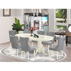 Pemberly Row 7-Piece Oval Dining Set with Butterfly Leaf in Linen White