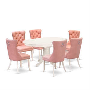 Pemberly Row 7-Piece Oval Dining Set in Linen White and Beige Red