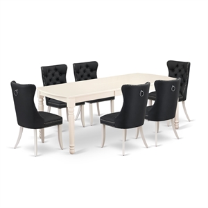 Pemberly Row 7-Piece Dining Set with Butterfly Leaf in Linen White/Dark Gray