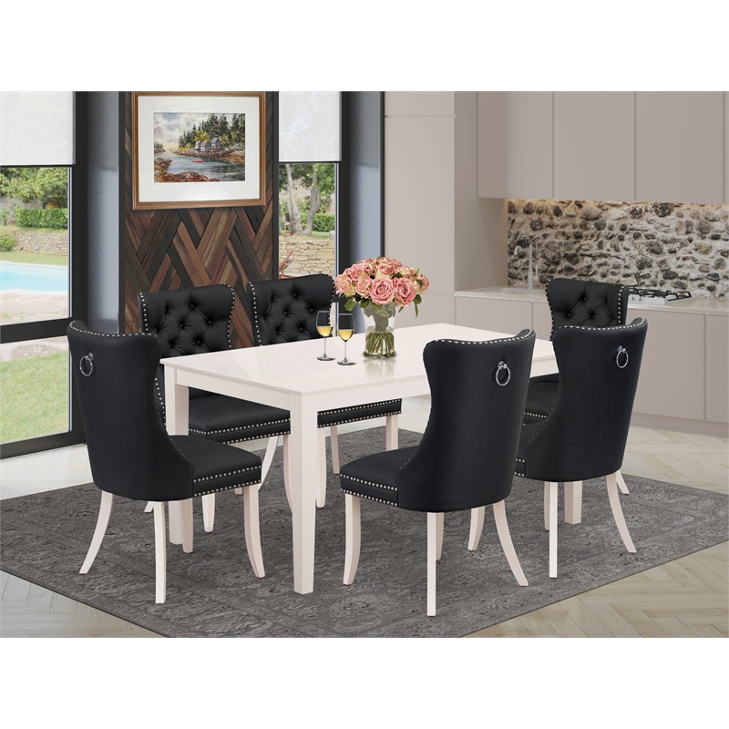 Pemberly Row 7-Piece Dining Set with Faux Leather Seats in Linen White/Dark Gray
