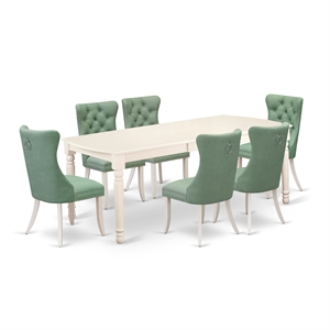 Pemberly Row 7-Piece Dining Set with Butterfly Leaf in Linen White/Willow Green
