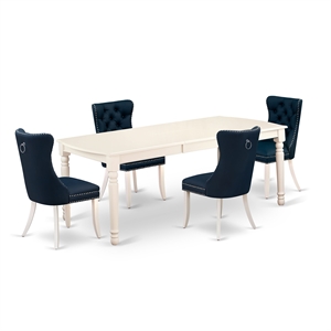 Pemberly Row 5-Piece Kitchen Set Rubber Wood Linen White Navy Blue
