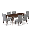 Pemberly Row 7-Piece Dining Set in Mahogany Wood with Light Gray Upholstery
