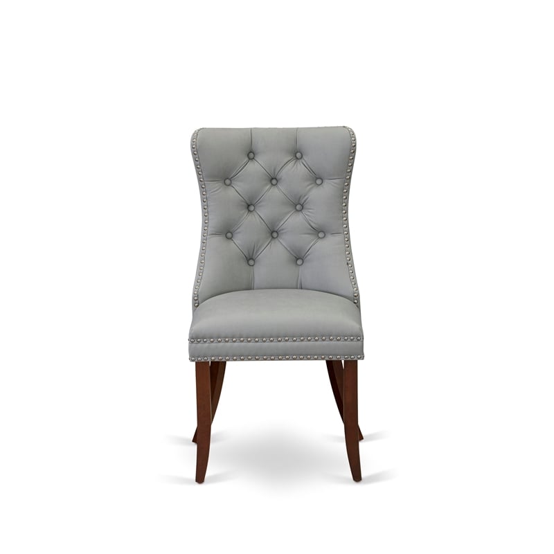 Pemberly Row 7-Piece Dining Set in Mahogany Wood with Light Gray Upholstery