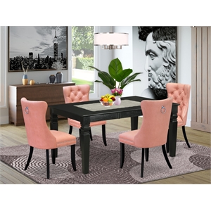 Pemberly Row 5-Piece Dining Table Set with Black Finish and Beige Red Upholstery