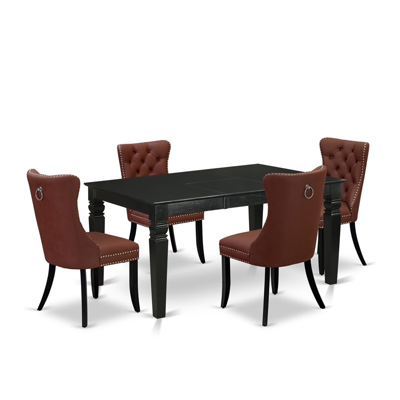 Pemberly Row 5-Piece Dining Table Set with Black Finish and Burgundy Upholstery