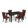 Pemberly Row 5-Piece Dining Table Set with Black Finish and Burgundy Upholstery