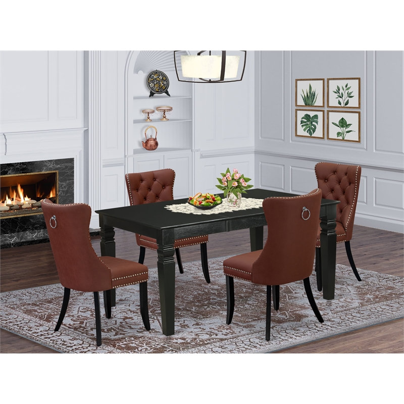 Pemberly Row 5-Piece Dining Table Set with Black Finish and Burgundy Upholstery