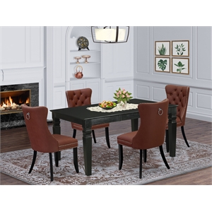 Pemberly Row 5-Piece Dining Table Set with Black Finish and Burgundy Upholstery