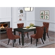 Pemberly Row 5-Piece Dining Table Set with Black Finish and Burgundy Upholstery