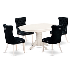 Pemberly Row 5-Piece Oval Kitchen Table Set in Linen White and Black