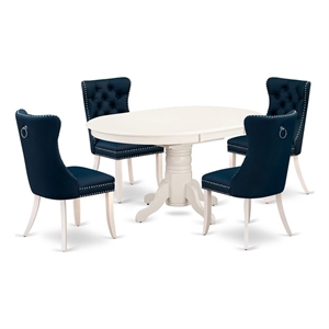 Pemberly Row 5-Piece Oval Dining Set in Linen White and Navy Blue