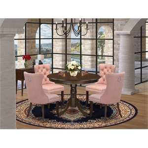 Pemberly Row 5-Piece Round Dining Set Rubberwood in Mahogany/Beige Red