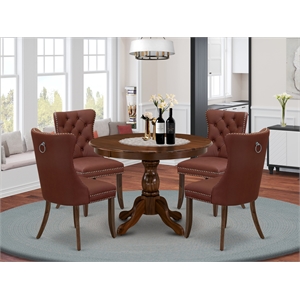 Pemberly Row 5-Piece Dining Table Set in Faux Leather Antique Walnut