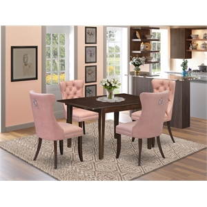 Pemberly Row 5-Piece Dining Table Set in Mahogany/Beige Red Faux Leather