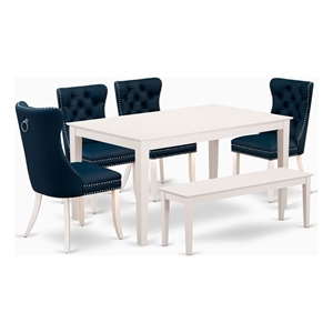 Pemberly Row 6-Piece Dining Set in Linen White with Navy Blue Faux Leather
