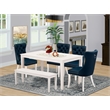 Pemberly Row 6-Piece Dining Set in Linen White with Navy Blue Faux Leather