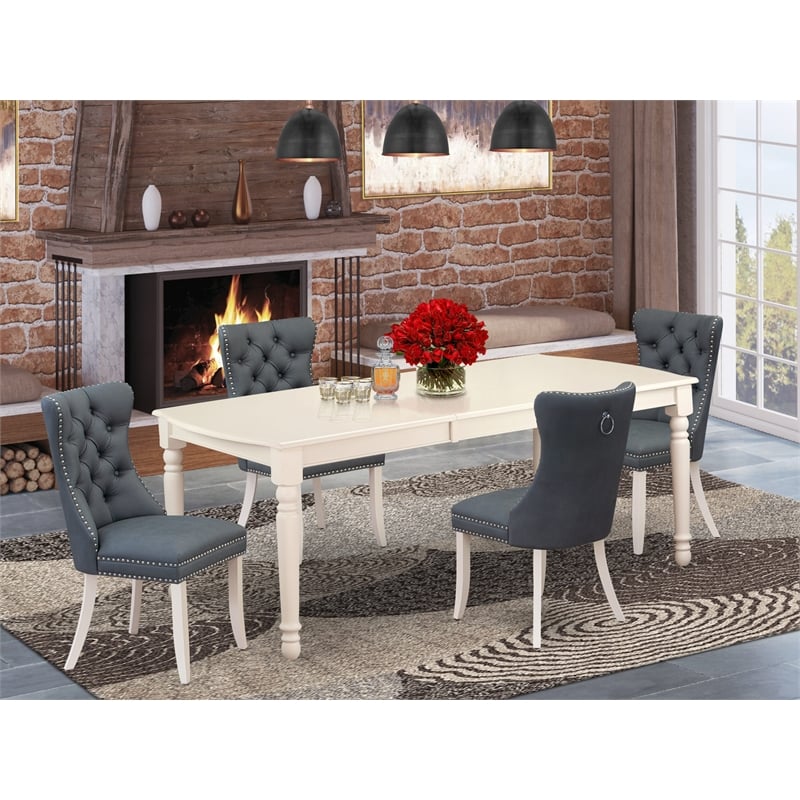 Pemberly Row 5-Piece Dining Set in Linen White Finish with Platinum Gray Seats