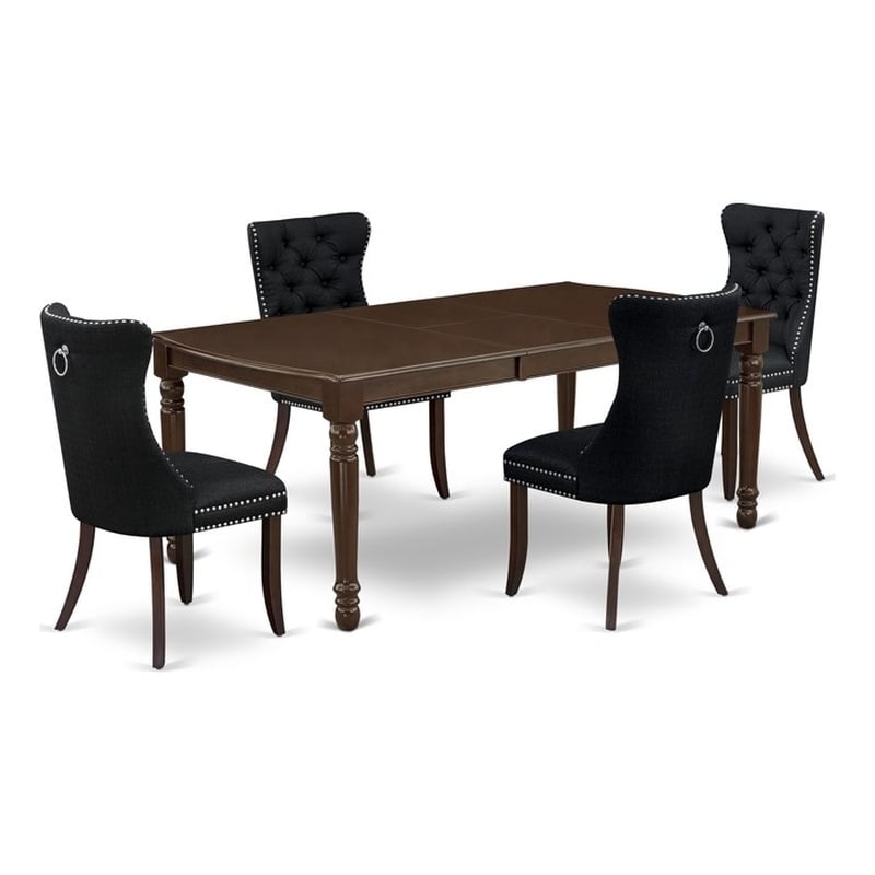Pemberly Row 5-Piece Dining Table Set with Mahogany Finish and Black Upholstery