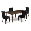 Pemberly Row 5-Piece Dining Table Set with Mahogany Finish and Black Upholstery