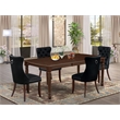 Pemberly Row 5-Piece Dining Table Set with Mahogany Finish and Black Upholstery