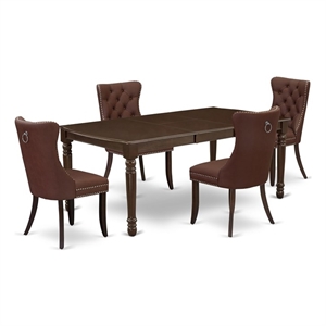 Pemberly Row 5-Piece Dinette Set with Mahogany Finish and Burgundy Upholstery