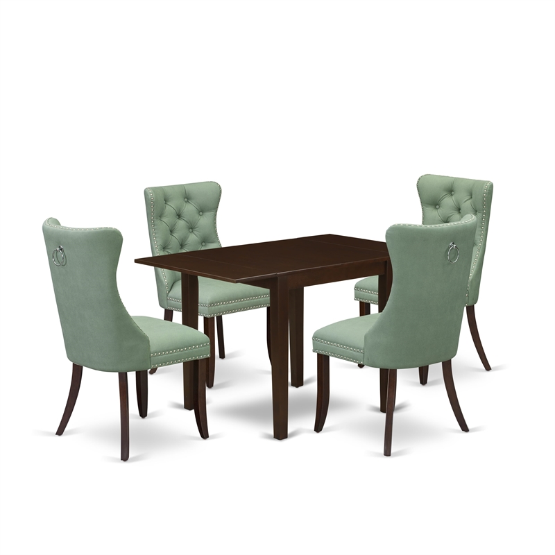Pemberly Row 5-Piece Dining Set with Drop Leaf in Mahogany and Willow Green