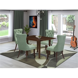 Pemberly Row 5-Piece Dining Set with Drop Leaf in Mahogany and Willow Green