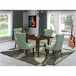 Pemberly Row 5-Piece Dining Set with Drop Leaf in Mahogany and Willow Green